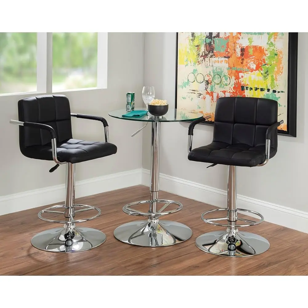 Bla And Chrome Frankie Quilted Swivel , Adjustable Arm Barstool