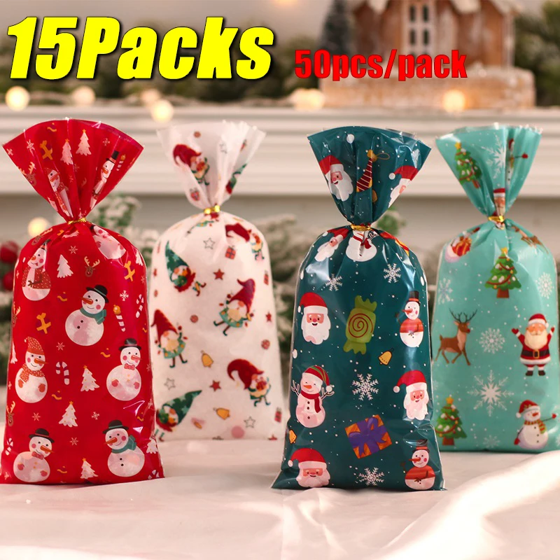 15Packs Christmas Gift Wrapping Bags Candy Bags Baking Treats Tie-Down Bags Christmas Decoration Holiday Party Favours