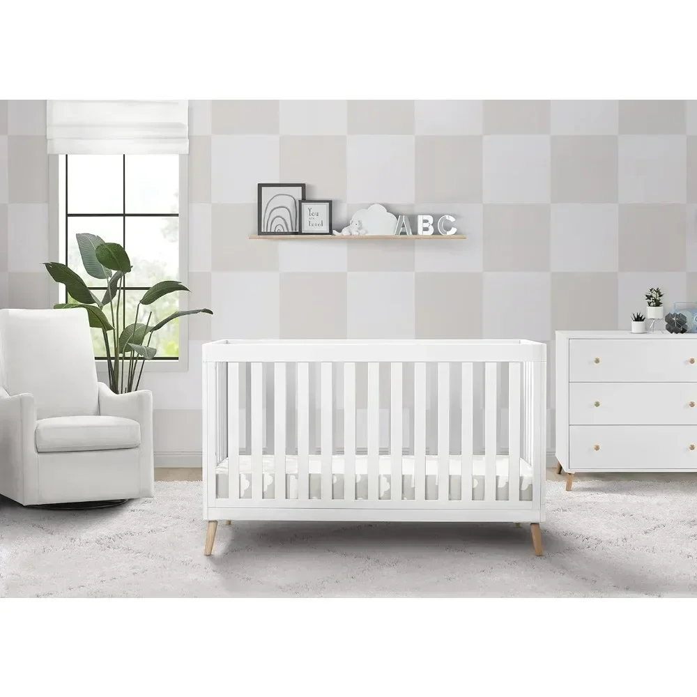 4-in-1 Convertible Baby Crib, Bianca White with Natural Legs