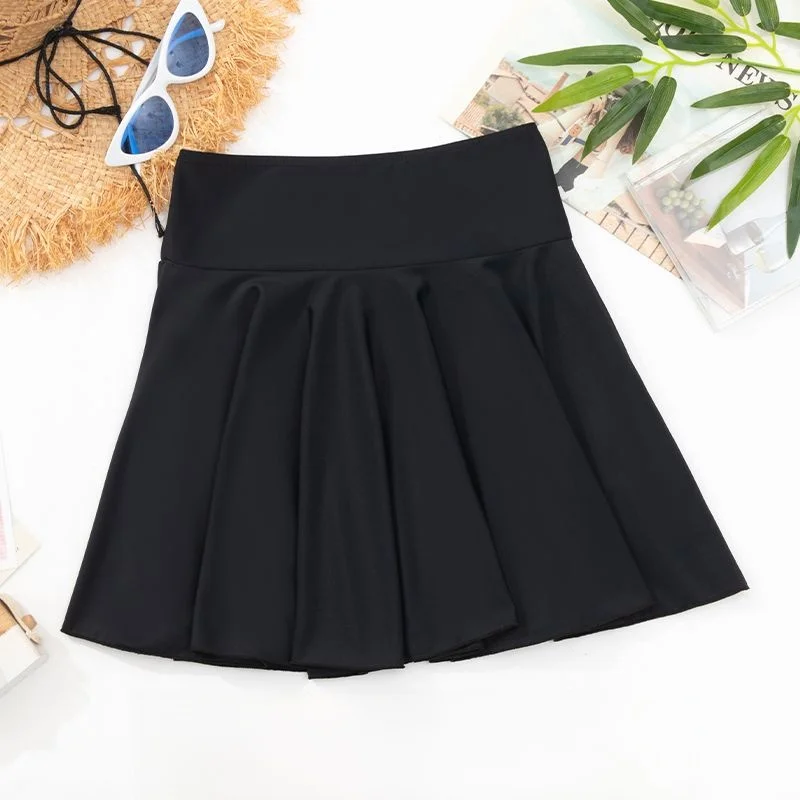 

Pure Color Separate Bikini Bot High Waist Belly Covering Women's Swimsuit Skirt Anti-Light f Skirt Sportswear Yoga Fitn