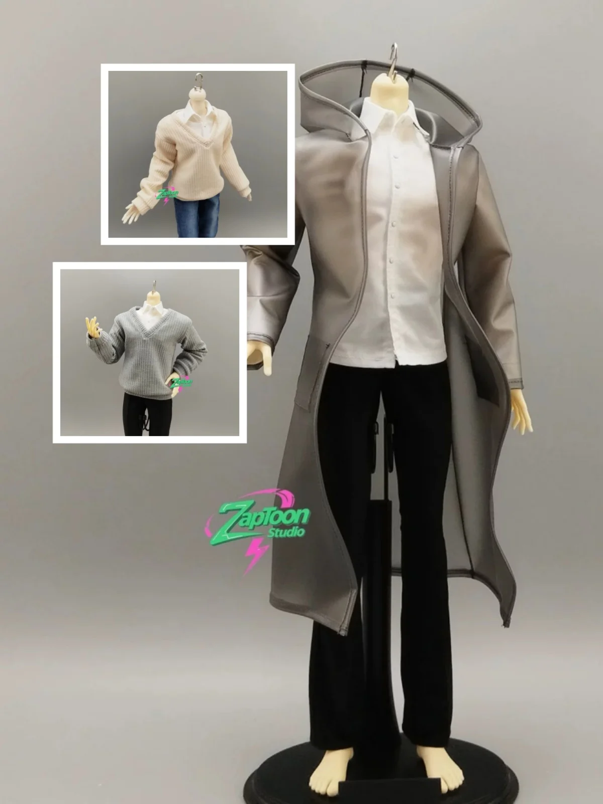 【Only Clothes】Tall 1/6 Body Scale Male Soldier Handmade V-neck Knitted Sweater Built-in Wire Raincoat Fit 12''Action Figure Toys