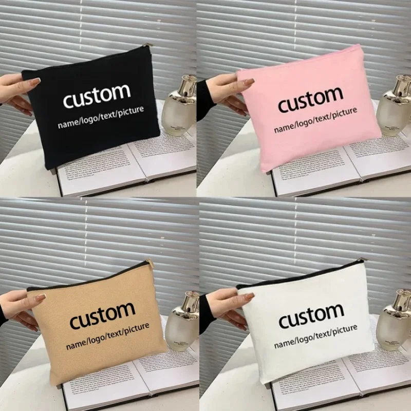 

Personalized Customized Name/LOGO/Text/Picture Canvas Bags Toilet Kit Teacher/Birthday Gift Cosmetic Coach Bag Mini Makeup Pouch