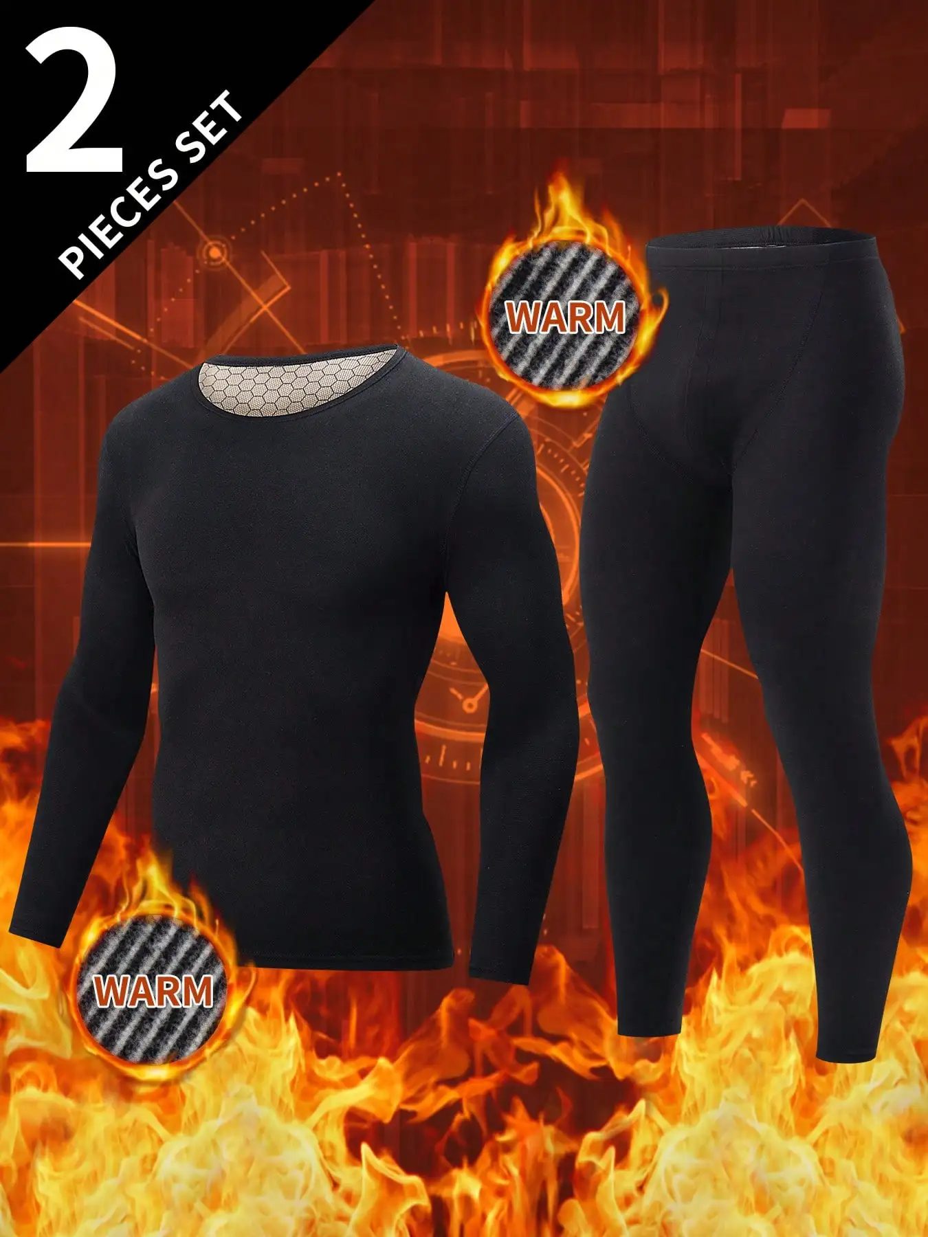 

2-Piece Men's Thermal Underwear Set - Long Sleeve Top & Base Layer Pants
