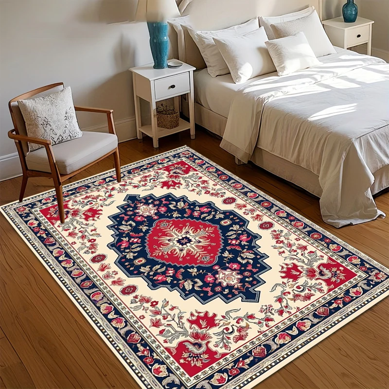American Retro Style Rug for Bedroom Large Area Living Room Decoration Anti-slip Carpet Washable Lounge Floor Mat Persian
