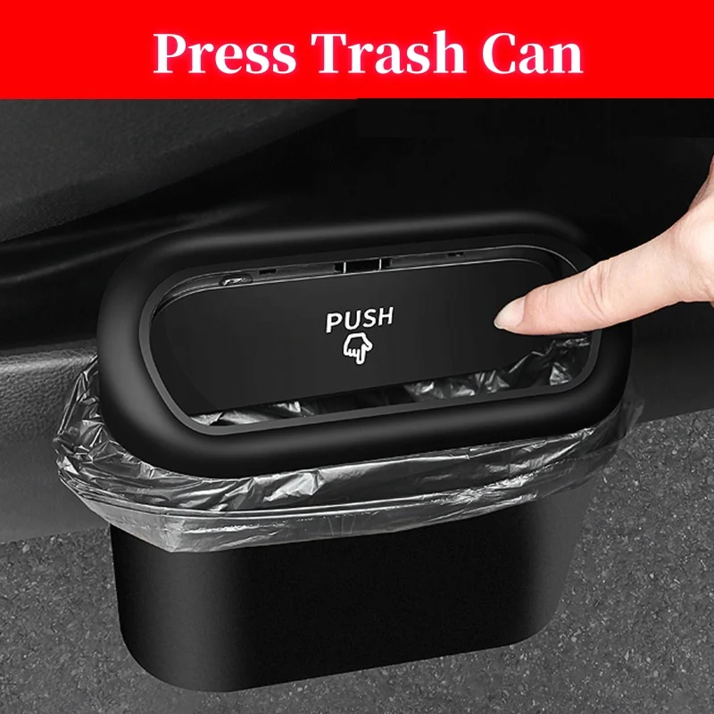 

Car Trash Bin Hanging Vehicle Garbage Dust Case Storage Box Plastic Pressing Square Trash Can Type Auto Car Supplies