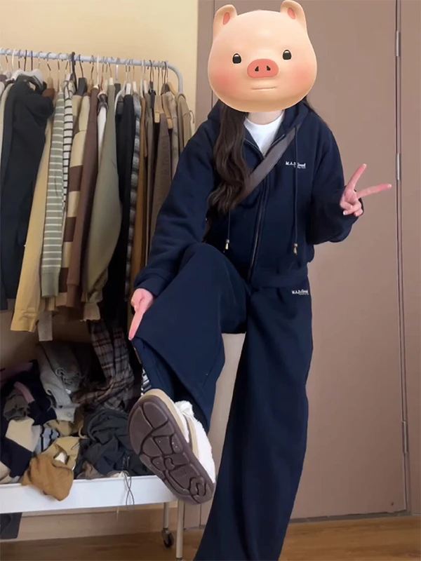 

Retro Academic Style Women's Sportswear Set Loose Fit Pure Cotton Casual Two-Piece Suit Korean Version Slimming Hoodie