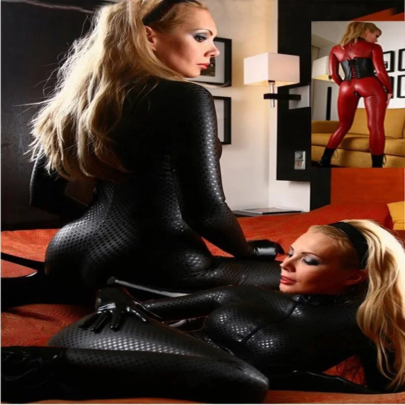 

Women Sexy Wetlook Catsuit PVC Faux Leather Bodysuit Ladies Latex Zipper Costumes Body Sexy Hot Erotic Lingerie Fetish Club Wear