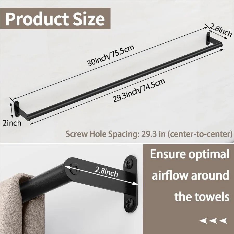 منشفة بار للحمام 30 بوصة ماتي الأسود منشفة رفوف للحمام الحائط اكسسوارات الحمام منشفة فولاذية قضيب واحد