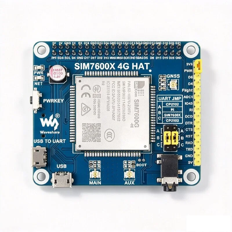 WAVESHARE SIM7600G-H 4G HAT For Raspberry Pi, LTE Cat-4 4G / 3G / 2G Support, GNSS Positioning, Global Band SIM7600 MODULE