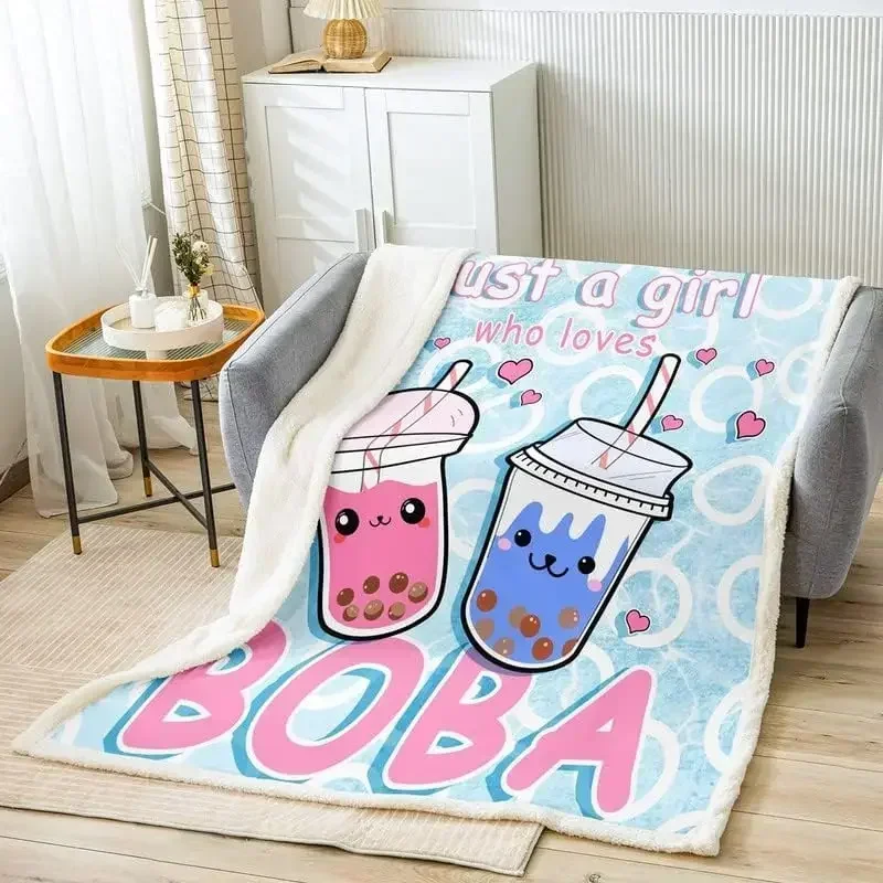 

Boba Sherpa Blanket Just a Girl Who Loves Boba Plush Blanket Kawaii Bubble Tea Stuffed Fleece Throw Blanket for Bed Sofa