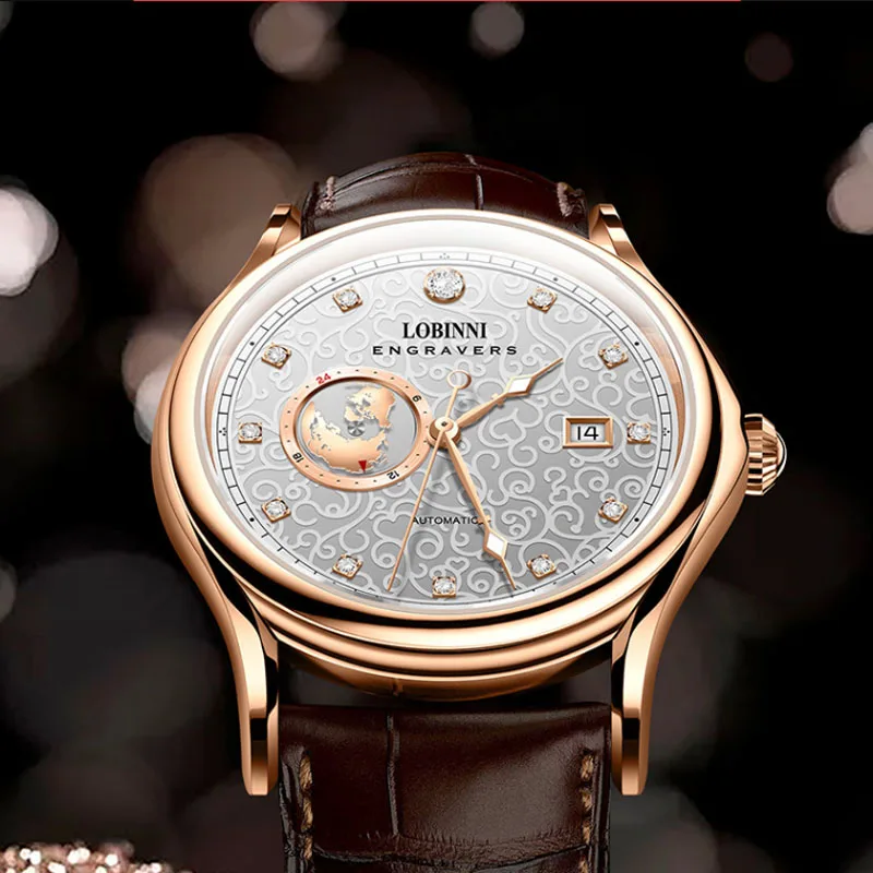 LOBINNI 럭셔리 비즈니스 남성 자동 기계식 시계 MIYOTA 무브먼트 사파이어 방수 50M 손목 시계 (날짜 포함)