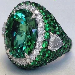 Popular Women's Fashion Luxury Elegant Round Green Zircon Ring Wedding Engagement Party Jewelry Gift