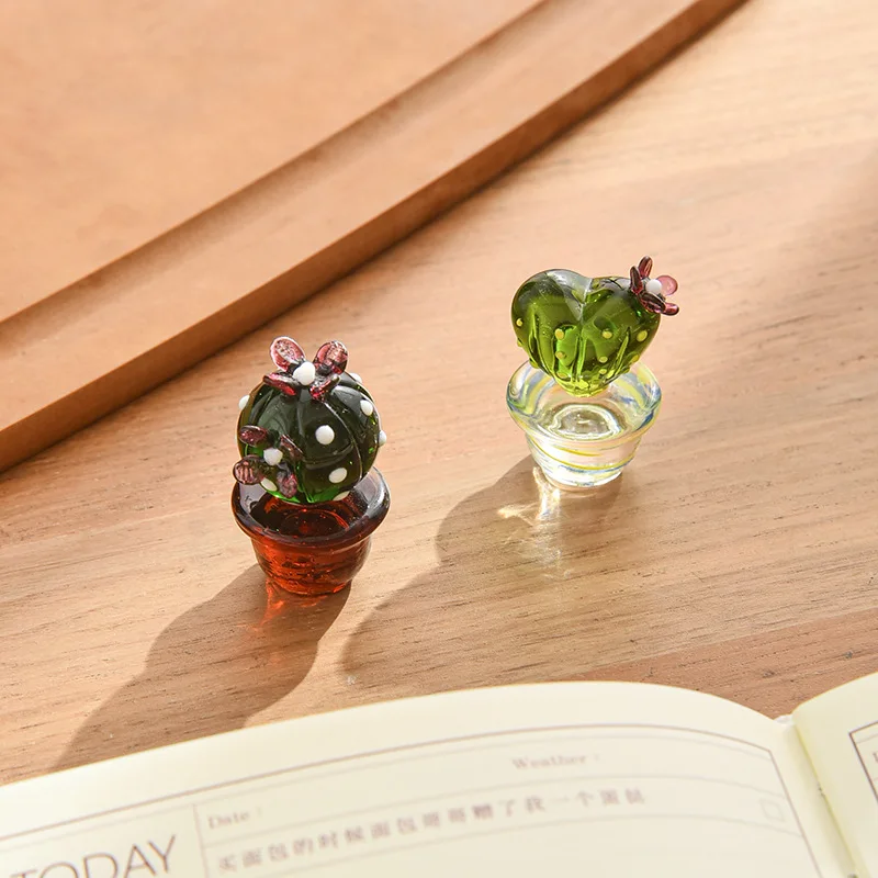 Handmade Murano Glass Cactus Figurines Ornaments Desktop Craft Adornment Creative Colorful Cute Miniature Plant For Home Decor