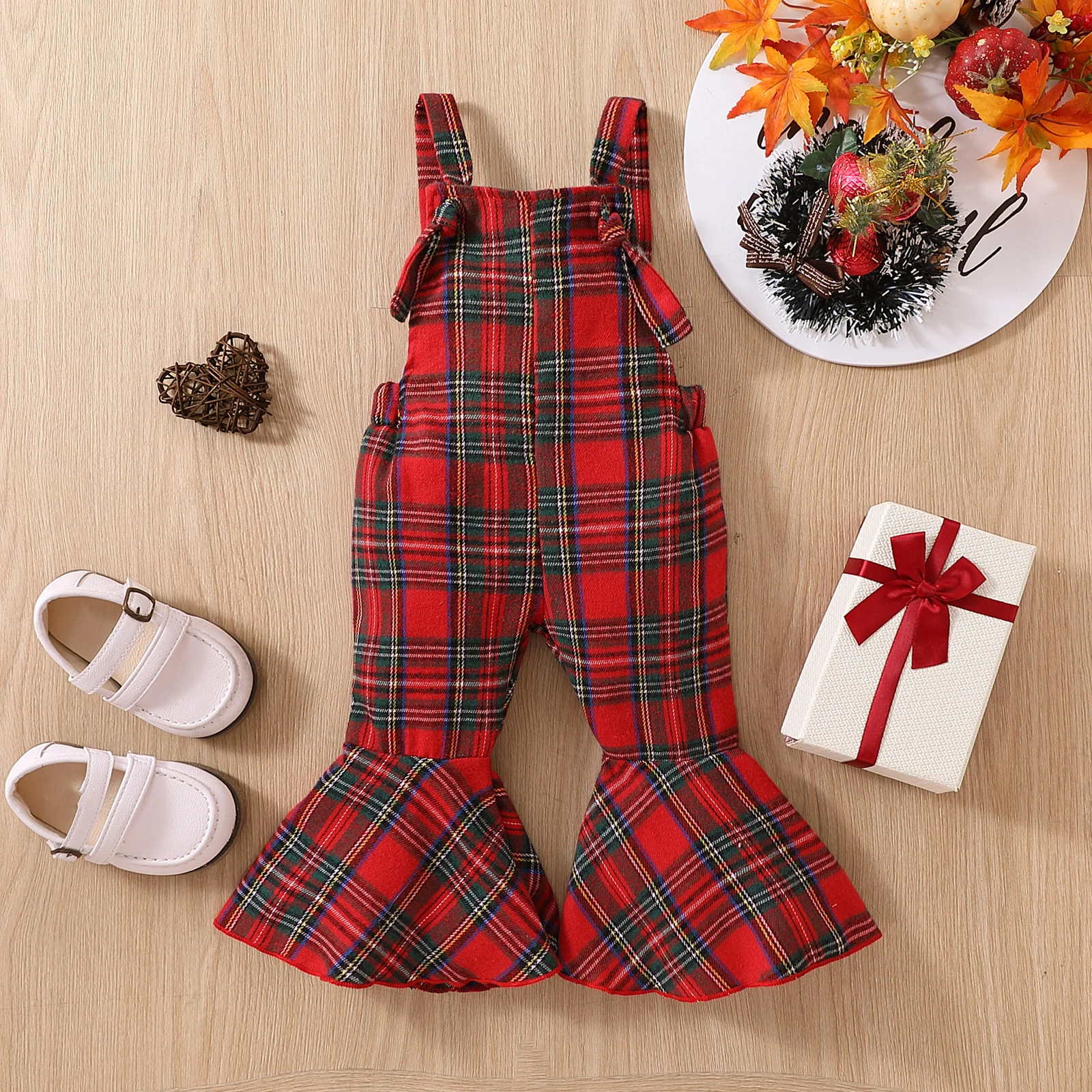 ma&baby 6m-4Y Christmas Toddler Infant Baby Girl Romper Sleeveless Ruffle Plaid Jumpsuit  Xmas Costumes Clothes D01