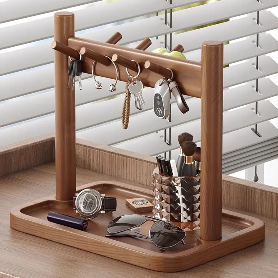 1pcs, Entrance Key Hanging Rack, Retro Style Table, Solid Wood Storage Rack, Decorative Glasses and Watch Display Rack