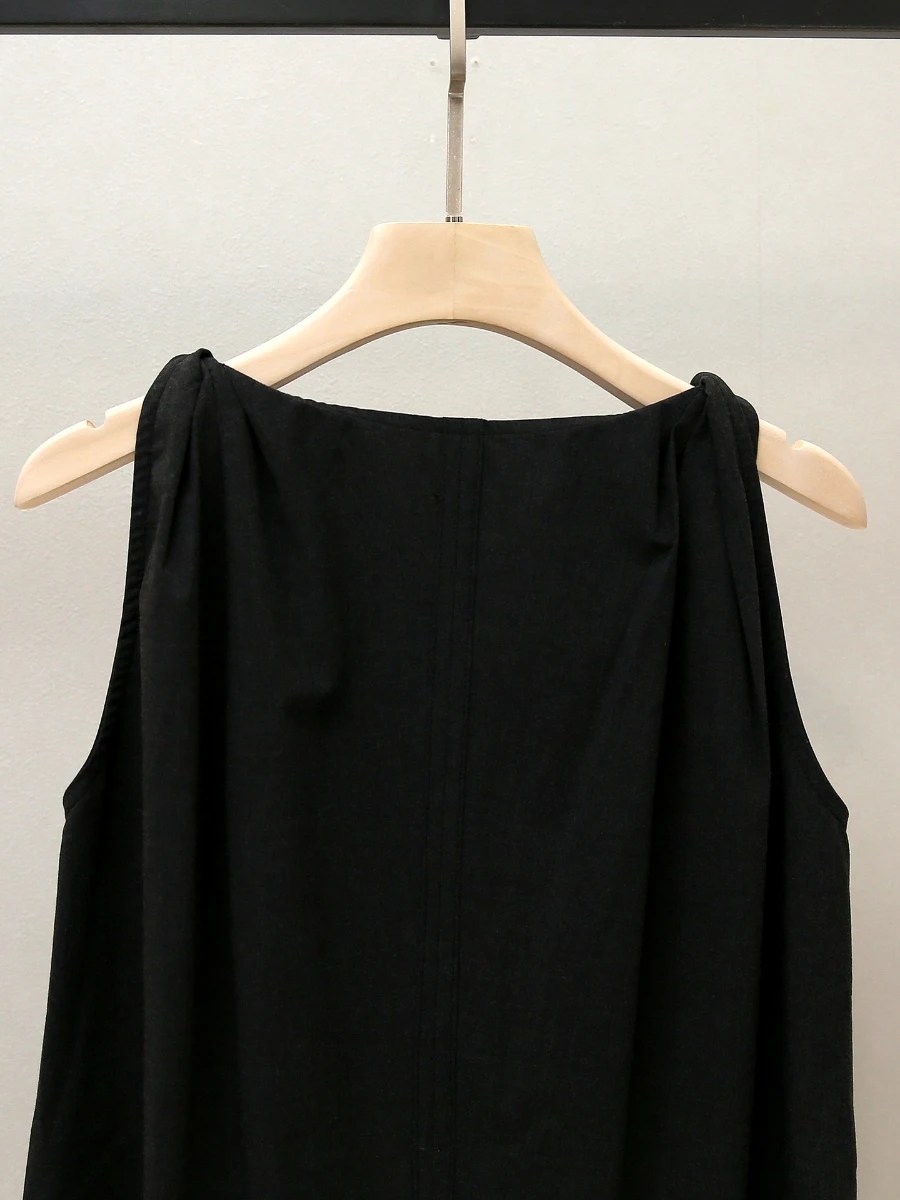 GALCAUR Black Spliced Button Casual Shirt Female V Neck Sleeveless Loose French Style Women's Shirts Fashion Autumn New Clothing