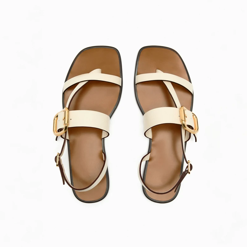 2026 Summer Flats Sandals Women One-line Buckle Women's Casual High-grade Flat Shoes Clip Toe Flip Flops Sandalias Slippers
