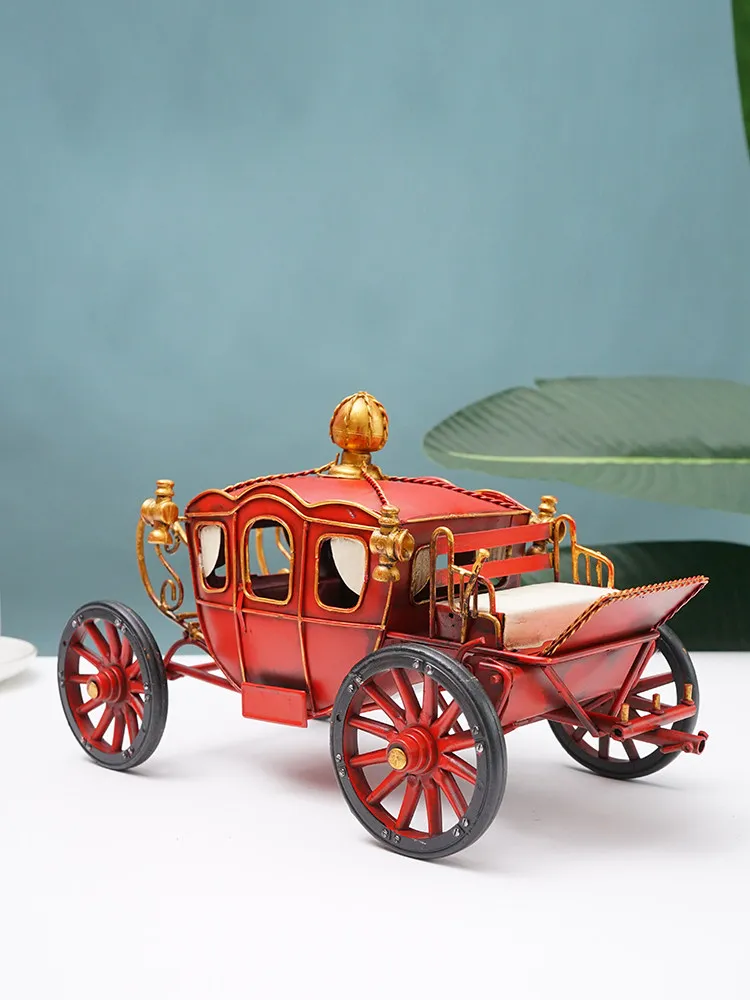 Handcrafted metal desktop ornament featuring vintage carriage silhouette with pumpkin motif ideal for bedroom decor nostalgic in