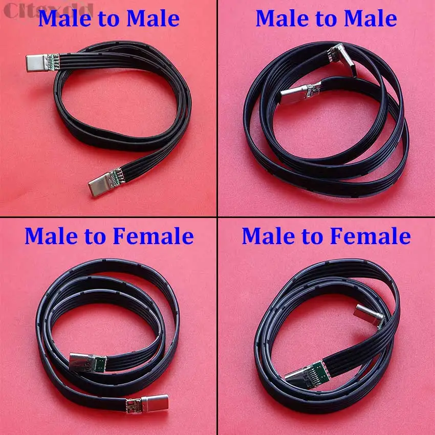 

USB 3.1 Type-C Flat Flexible Cable 40K 60Hz Type C Male to Male/Female Data L-shaped Elbow Right Angle DIY Fast Charging Cable