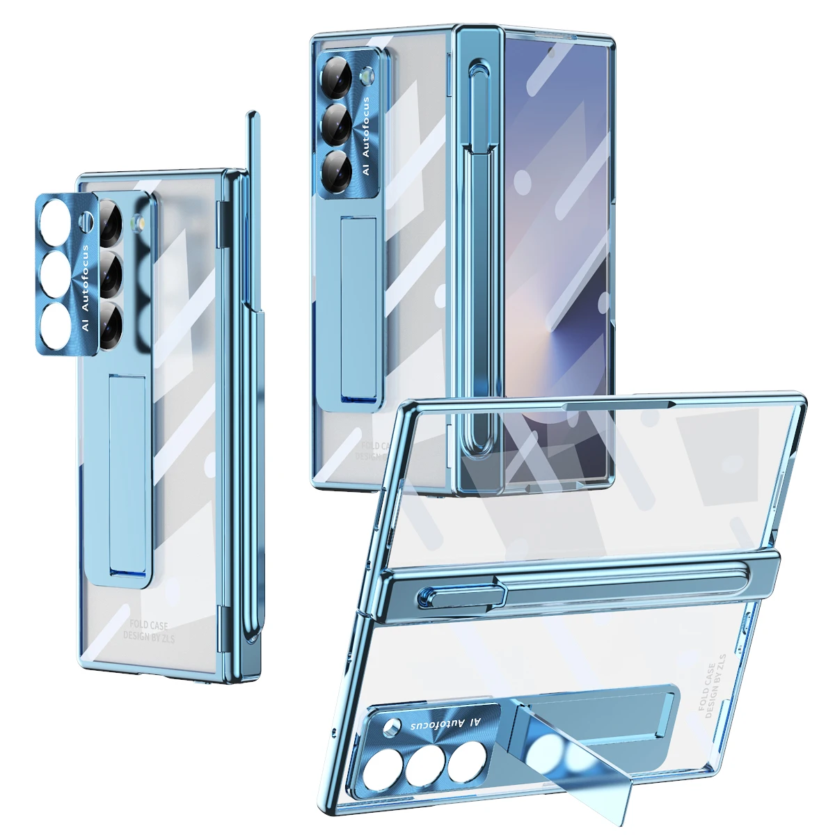 

Luxury Electroplate Clear Hinge Magnetic Holder Case For Samsung Galaxy Z Fold 6 5 4 3 5G With S Pen Full Screen Protector Cover