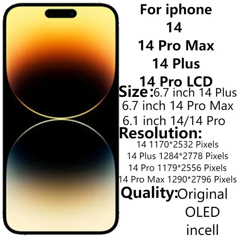 

AMOLED For iphone 14 Plus/14 Pro/14 Pro Max/14 LCD Display Touch Screen Digitizer Assembly Origianl Replacement Repair Parts