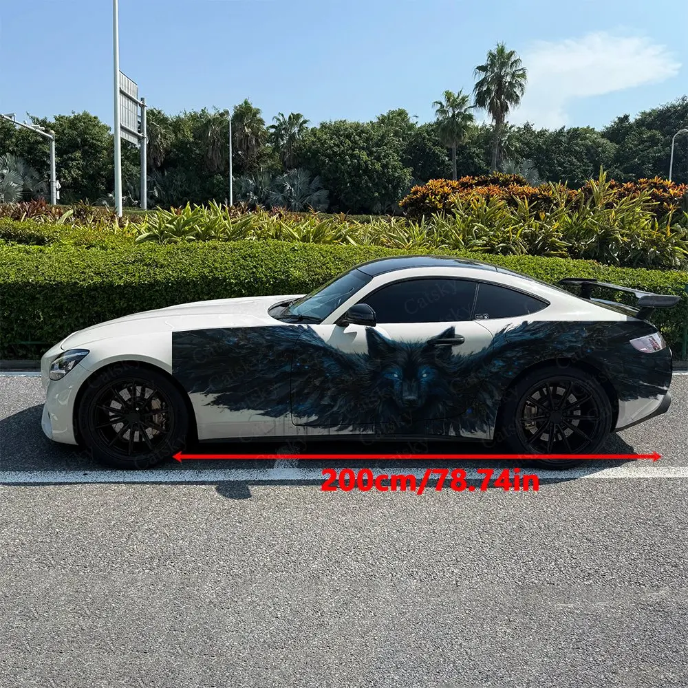 2pcs Giant Wing Magic Wolf Car Side Wraps, Self-Adhesive PVC Waterproof & Scratch-Resistant Stickers, Car Accessory Gift