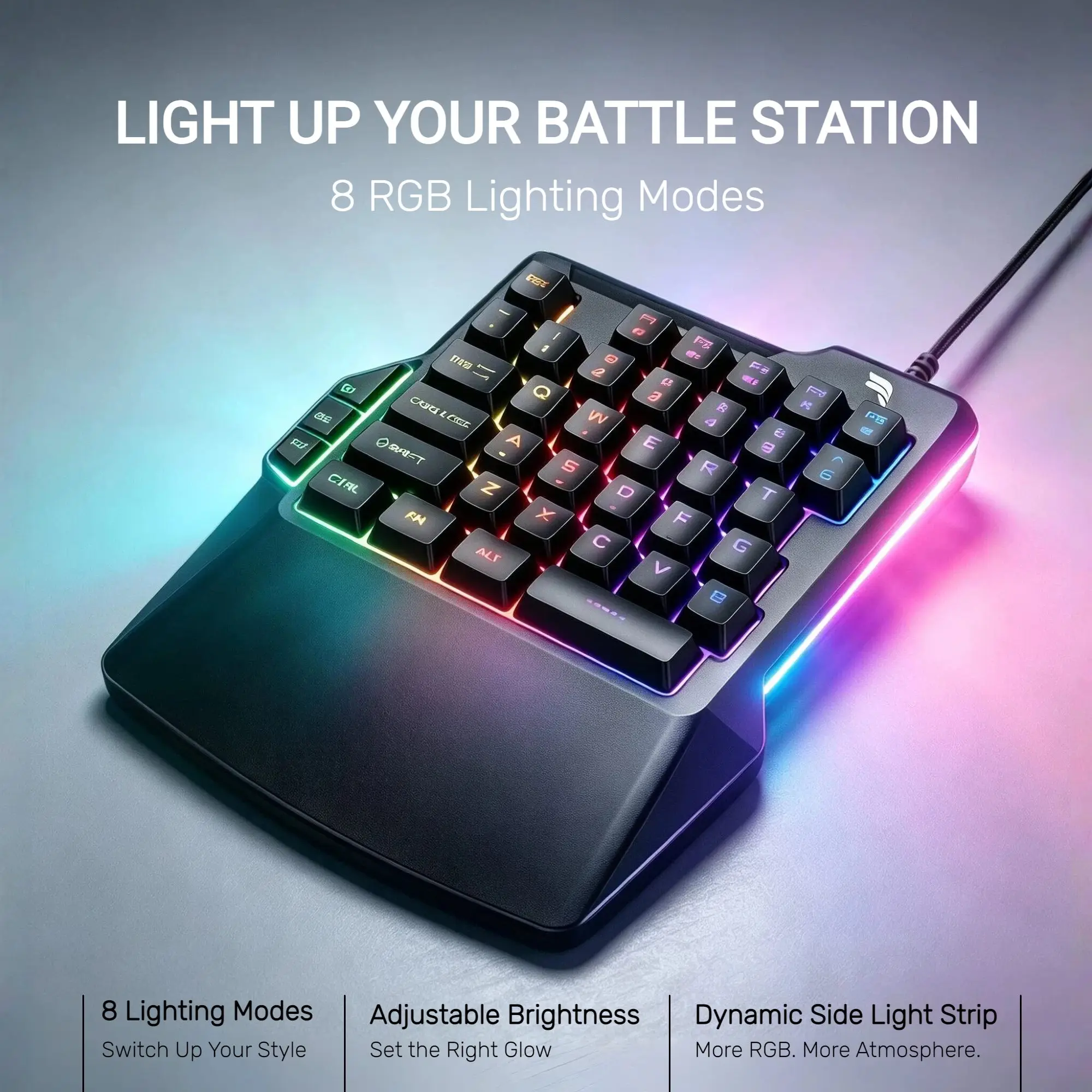 35 Key One Handed Keyboard RGB Backlight Gaming Keypad USB Wired with Hand Rest Mini Portable Keyboard Programmable Keys for PC Computer Games