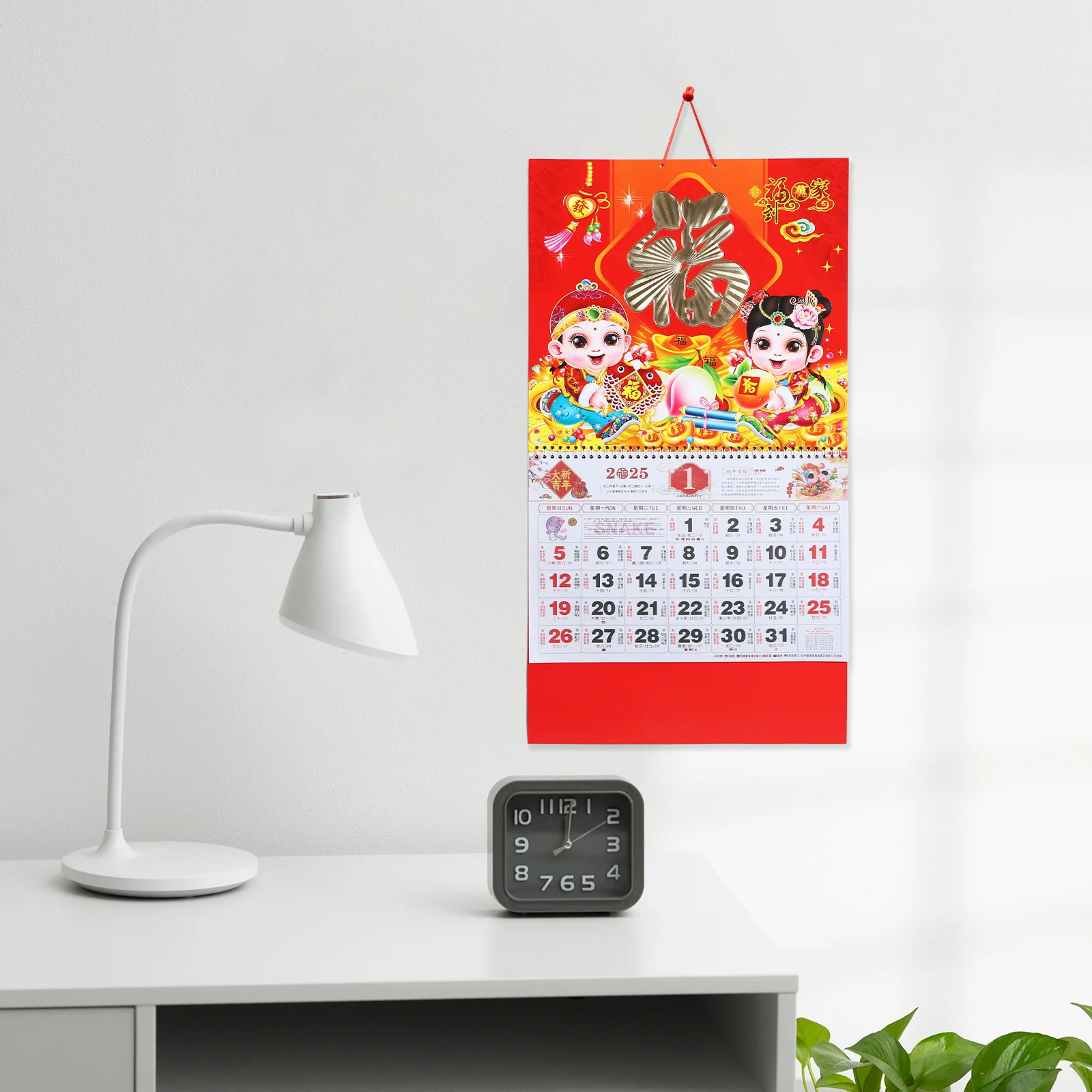 2025 Hanging Wall Calendar Traditional Chinese Paper Decorative Office Home Use Large Monthly Planner Ring Bind New Year Snake
