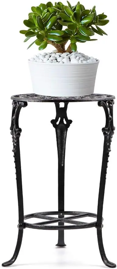 

2-Tier Cast Iron Plant Stand, 18.8 Inches Tall, for Indoor Decor in Living Room, Bedroom, Kitchen (Black)