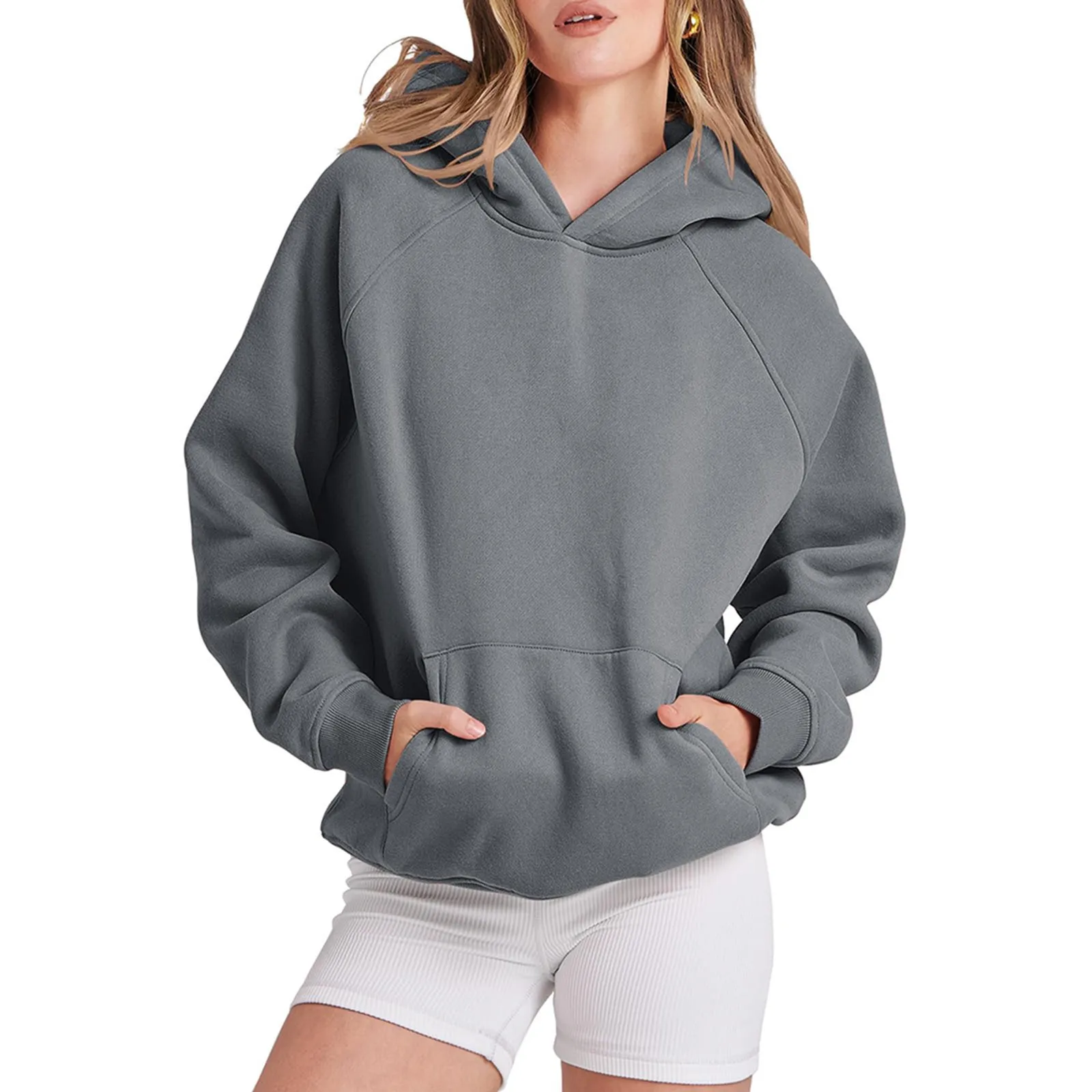 

Hip Hop Streetwear Hoodies Women Casual Japanese Hooded Sweatshirt Solid Basic Fleece Hoodie Drop Shoulder Pullovers