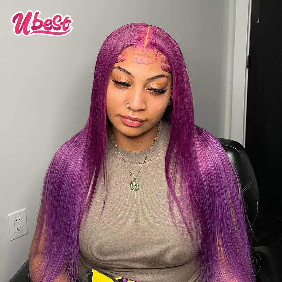 

Ubest Purple Colored Straight 13x6 13X4 Lace Front Wigs Brazilian Hair Transparent 200% Density 100％ Human Hair Wigs For Women