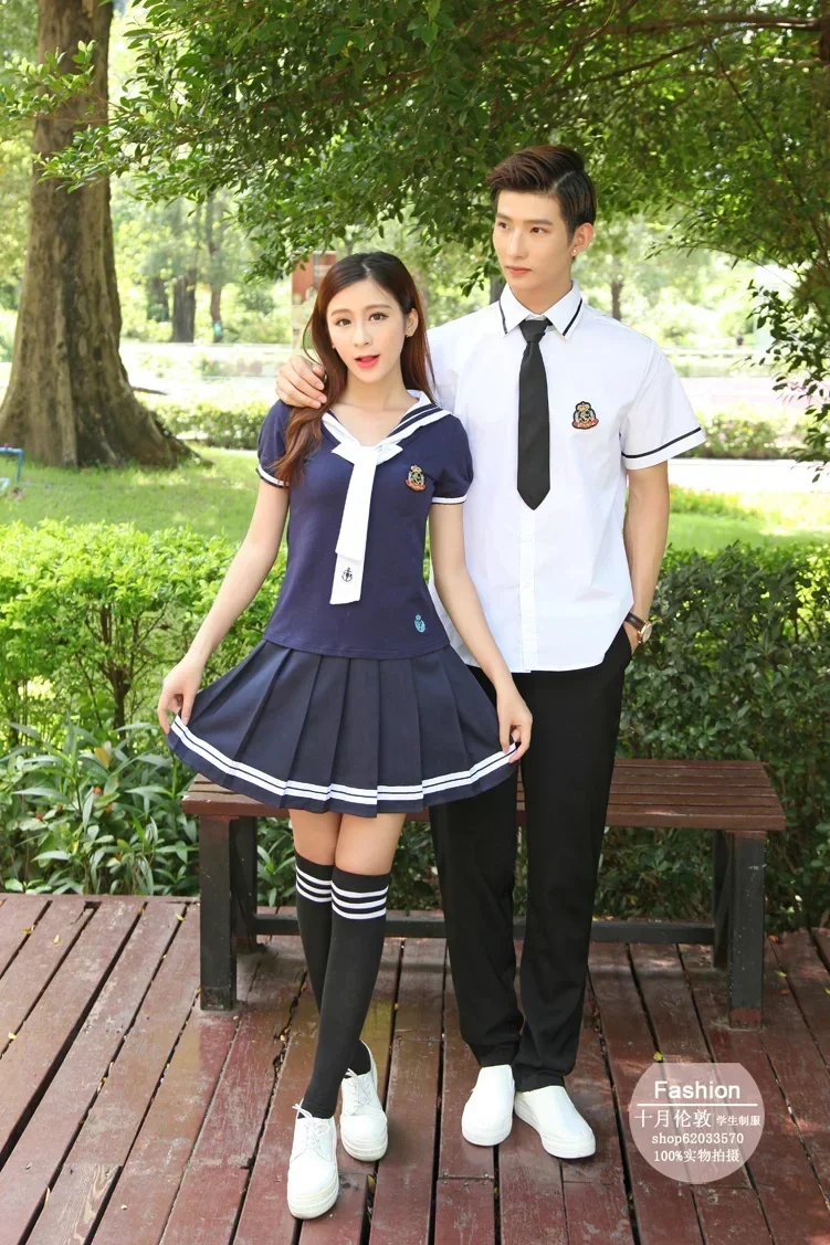 Boy and girl XS-5XL School Uniforms Sailor Uniforms T-shirt +Skirt Piece Fitted Sexy Girls Plus Size Japanese Cosplay Anime Wear