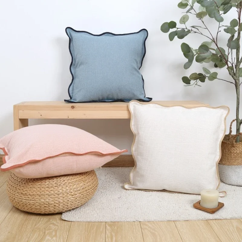 Bohemian Solid Color Linen Cushion Cover Wavy Edge Pillow Case for Sofa Bedroom Decor 1PC Boho Home Decor Throw Pillow Cover