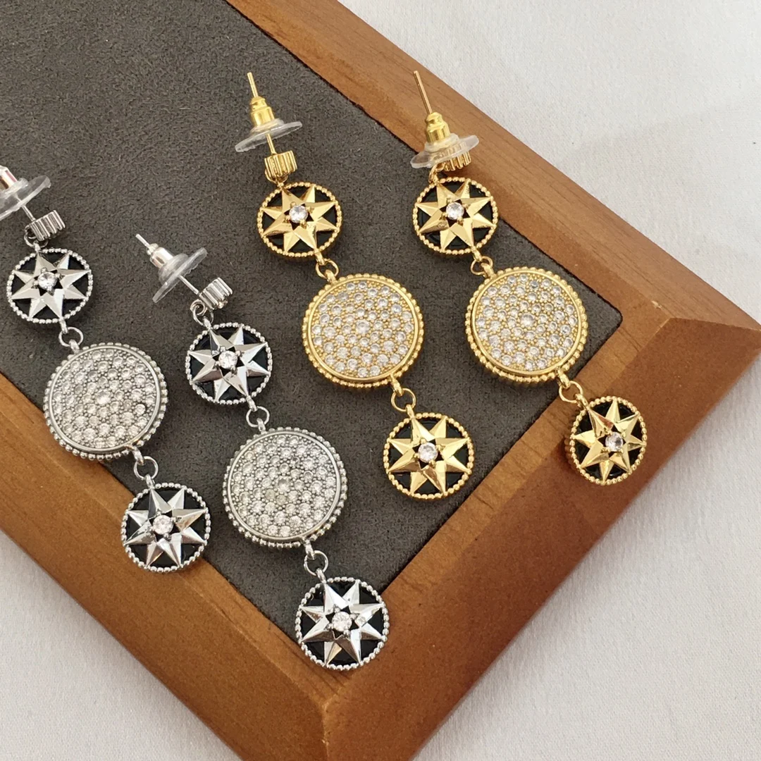 

Модные серьги со звездами розового золота и серебра высшего качества, женские европейские ювелирные изделия, модные вечерние взлетно-посадочные полосы