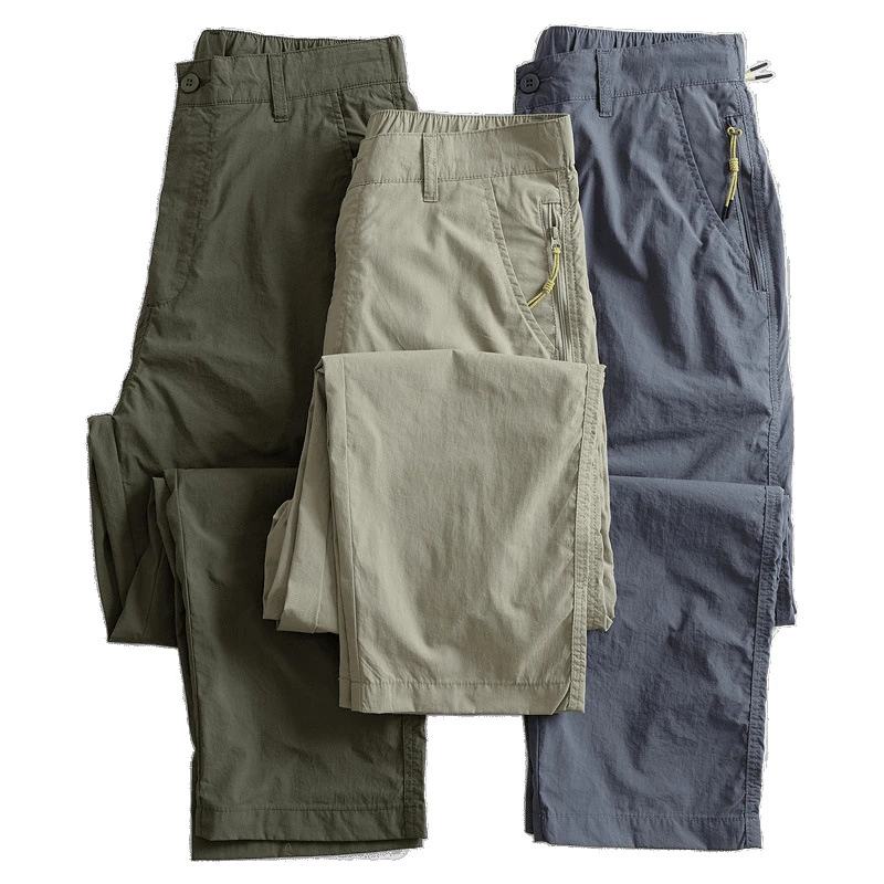 Japanese Retro Straight Pants Men Summer Lightweight Quick Dry Outdoor Casual Cargo Pants