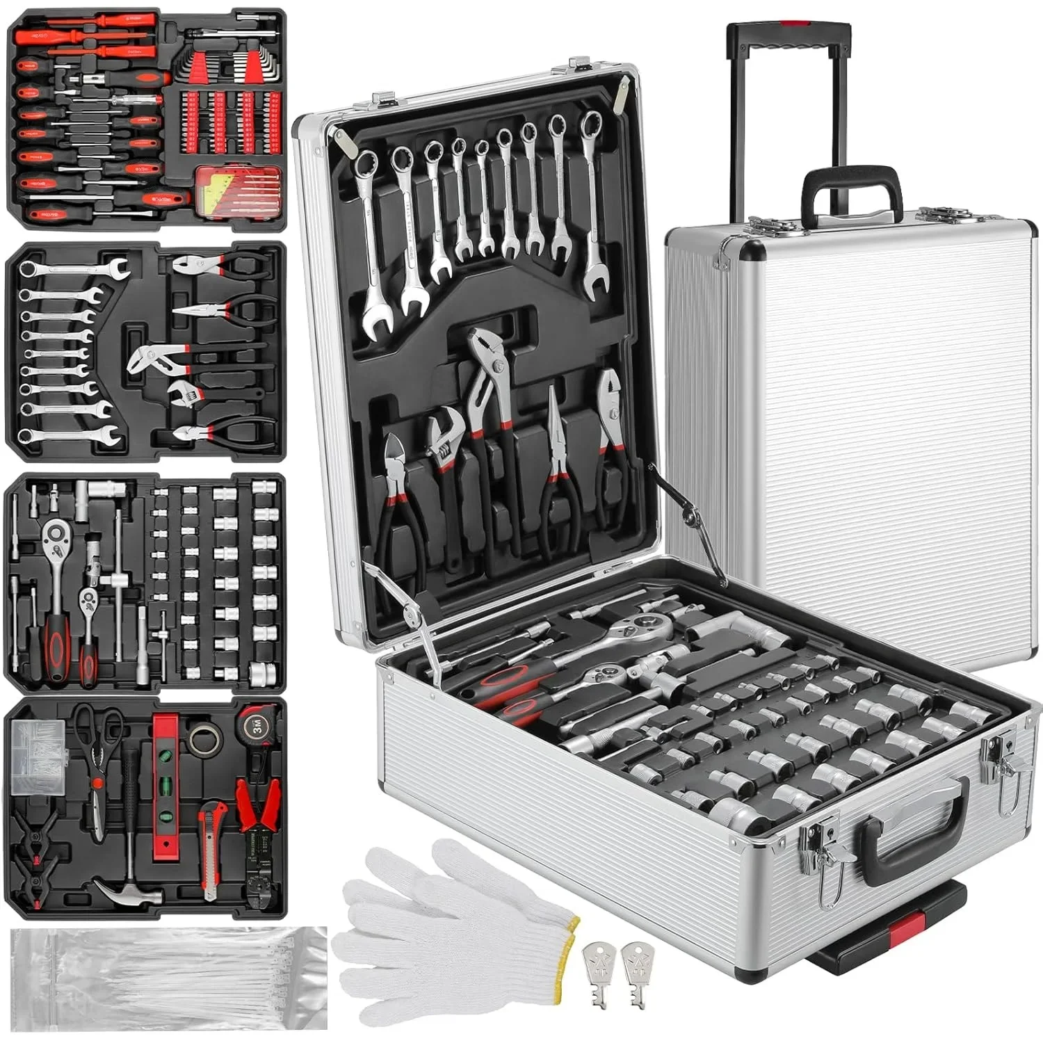 1  set  Mechanic Tool Set Home Repair Tool kit Wrenches Socket with Trolley Case Hand Tools for Daily Use Househould    GJ2118