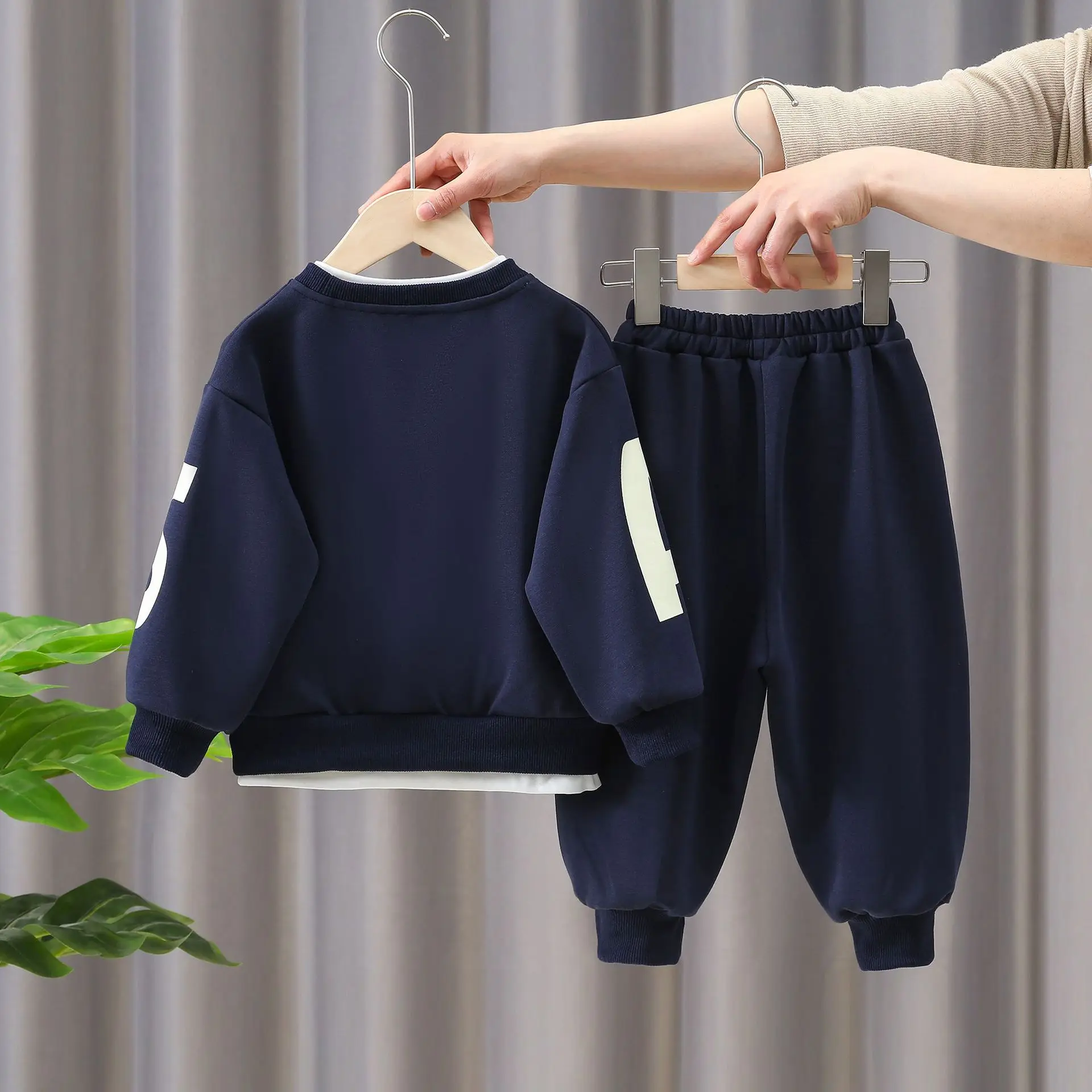 2PCS Spring Autumn Baby Boy Clothes Sets 2-10Y Toddler Kids Muslin Organic Cotton Long Sleeve Sweatshirt+Pants Children Outfits