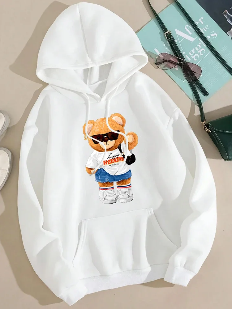 A Young Teddy Bear Girl Full of Vitality Cute Hoodie Women\'s Street Wool Hoodie Loose Sweatshirt Hip-hop Women\'s Top