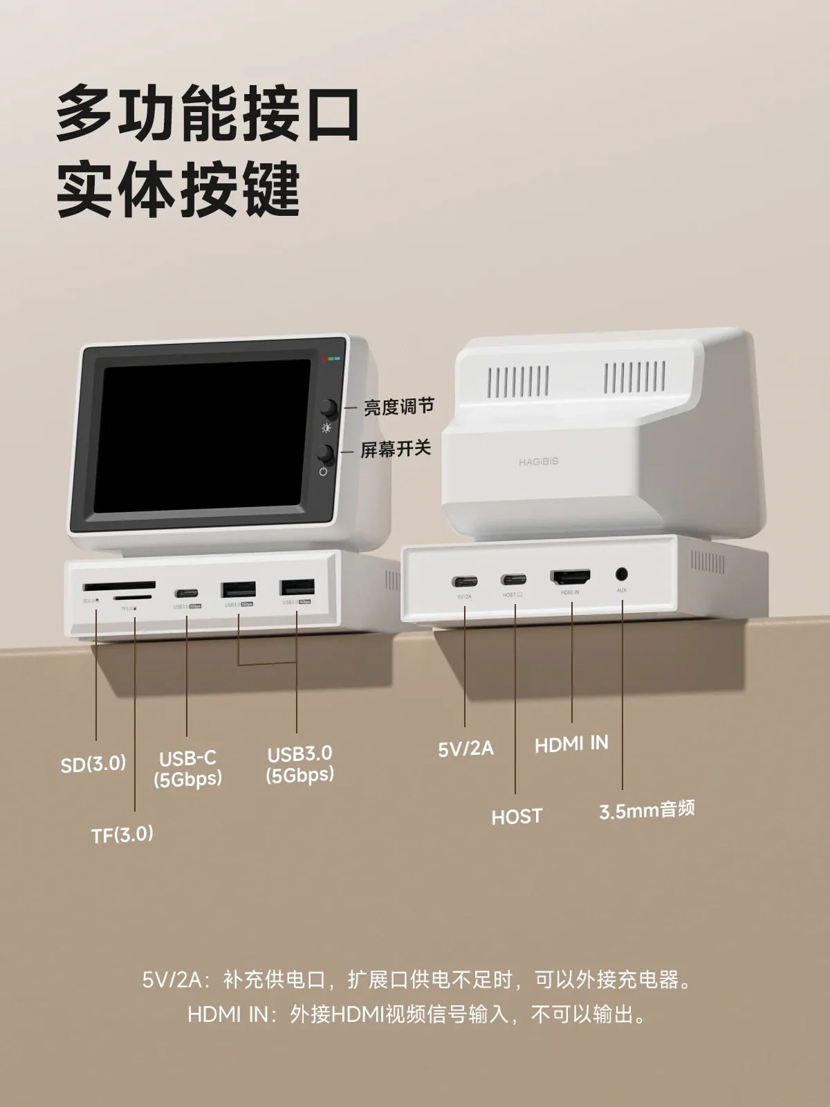 Small computer secondary screen desktop docking station chassis host temperature display