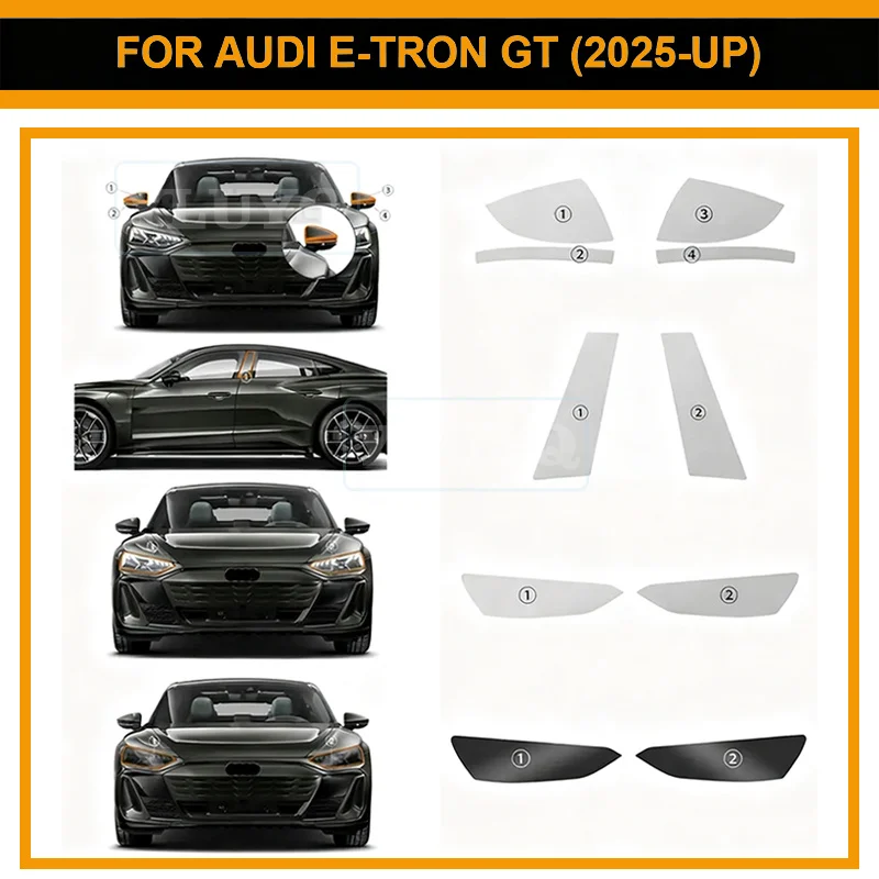 

TPU Protection Film for AUDI E-TRON GT 2025-UP Car Headlight Rearview B Pillars Clear Smoked Anti-Scratch Transparent Sticker