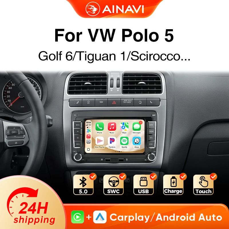 Radio de coche AINAVI, Carplay inalámbrico, Android Auto para Volkswagen VW Passat B6 B7 Polo 5 Jetta MK6 Golf 6 Tiguan 1 Touran Scirocco Sharan Amarok Multivan T5 CC Beetle 2005-2017 1