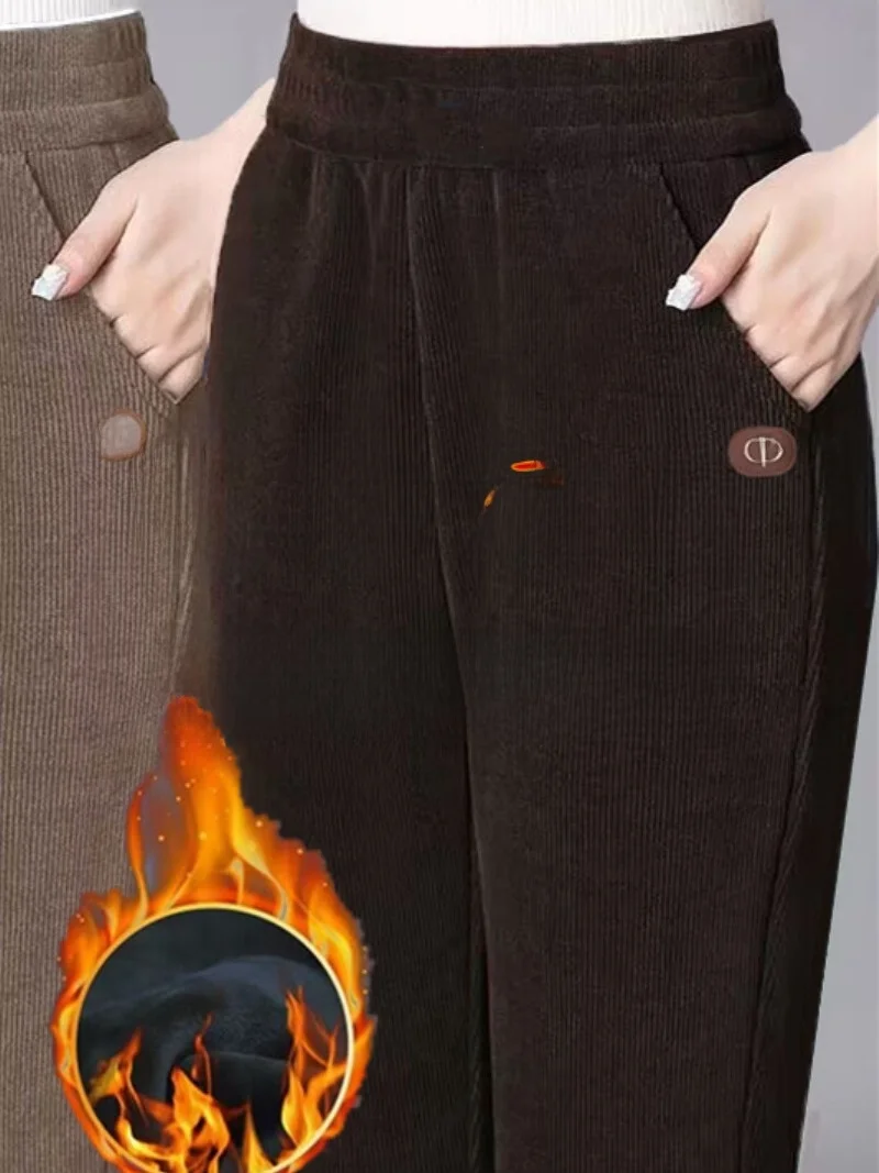 

Thiened европейские хлопковые брюки Fce, женские осенне-зимние свободные повседневные теплые брюки Harajuku Sle с высокой талией из полиэстера F...