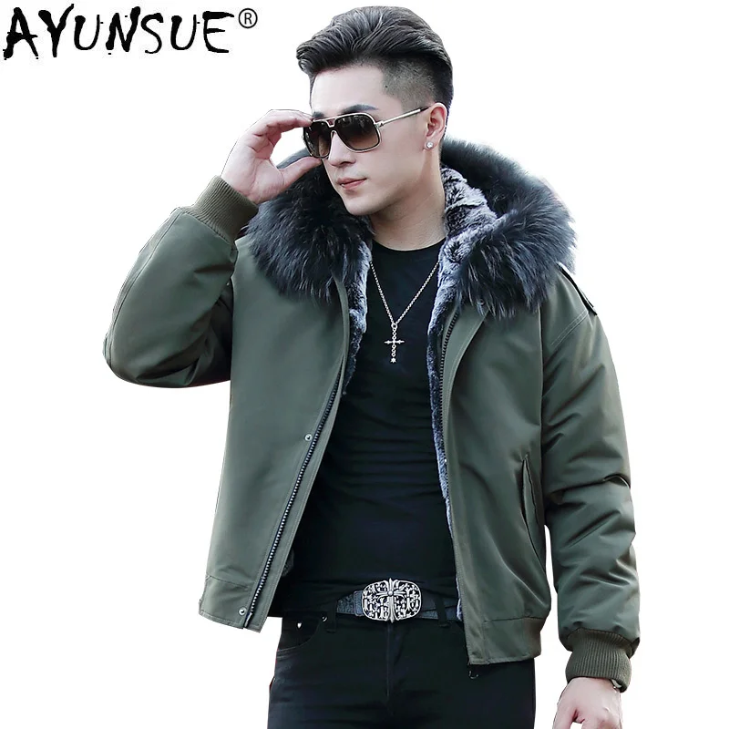 

Short Real Fur Parka Homme Winter Jacket Men Rex Rabbit Liner Coat Raccoon Collar Parkas Hombre Invierno KJ1629