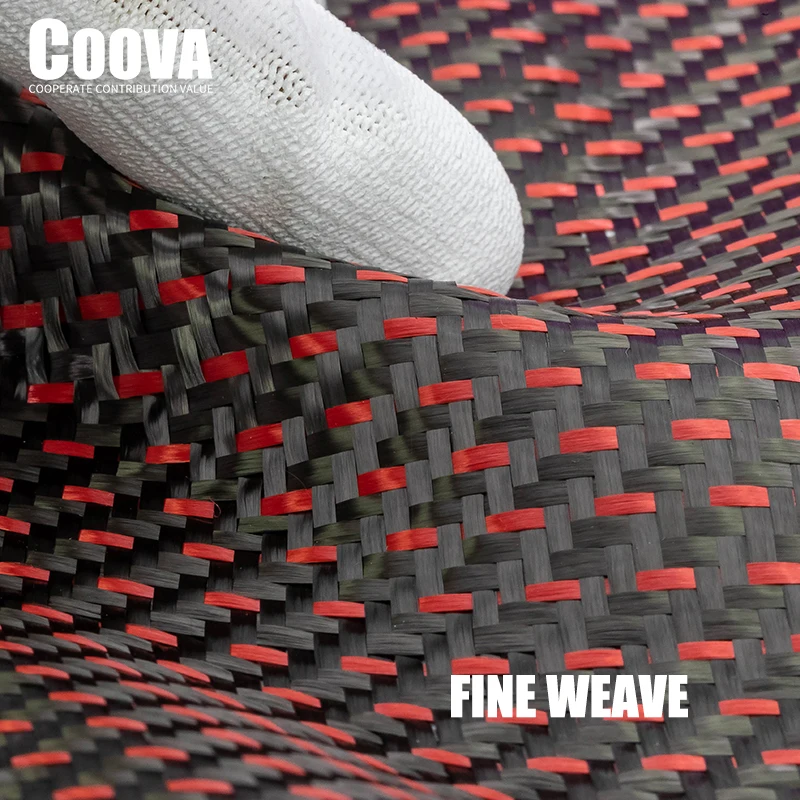 F234 COOVA Red Kevlar & Carbon Fiber Cloth 2+1Mixed Plain Tela Fibra De Carbono Carbon Fabric Jacquard Width 200mm/300mm