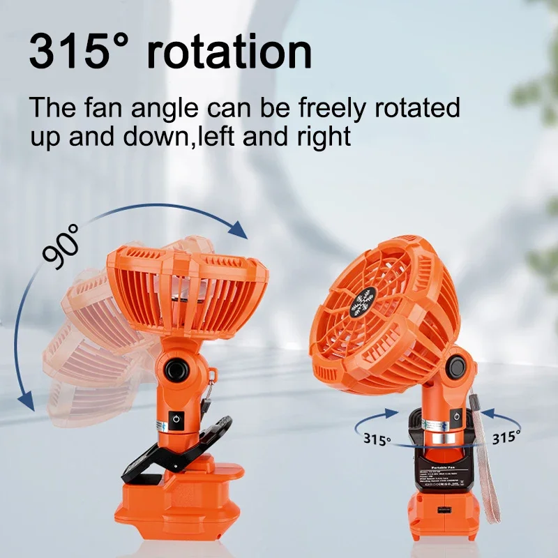 For Makita Milwaukee Bosch Dewalt Ryobi Black & Decker Craftsman 18V Li-ion Battery Fan With Clip USB Household Outdoor Workshop