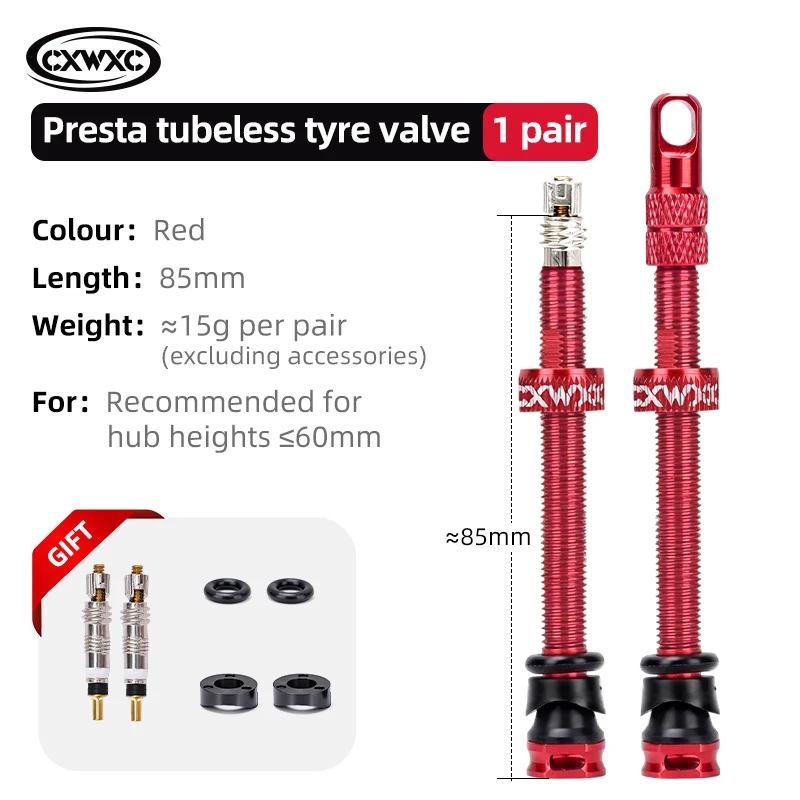 CXWXC 1 Paar Fiets Presta Ventiel 45/65/85mm Aluminium Ventiel Voor Tubeless Road/MTB/grindfiets Velg Ventiel Accessoires