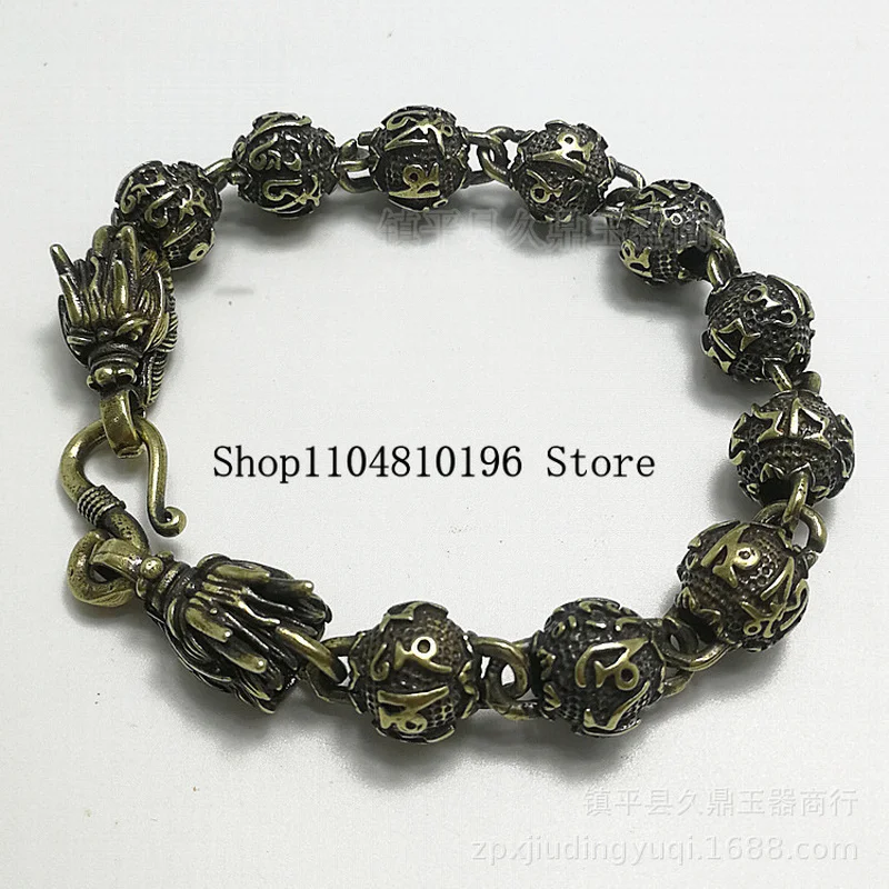 Wholesale of antiques and miscellaneous items Antique-style bronze dragon-head round bead bracelet, wholesale for home and offic