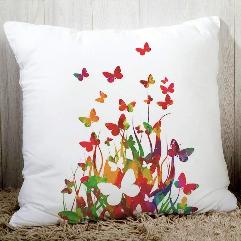 Cozy couch cushion cover butterfly printed 45x45cm home decorative pillows polyester peach fiber pillowcase seat back cushions