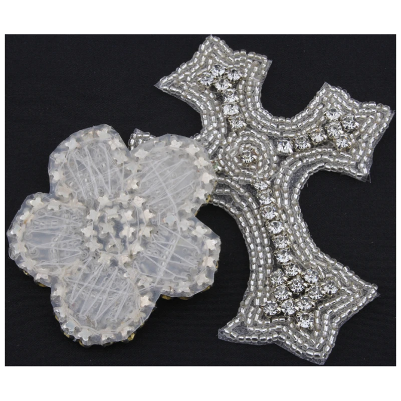 

20PC Handmade Bling Beaded Rhinestone Applique Sew On Manual Flatback Crystal Flower Cloth Applique for Dresses Craft Supplies