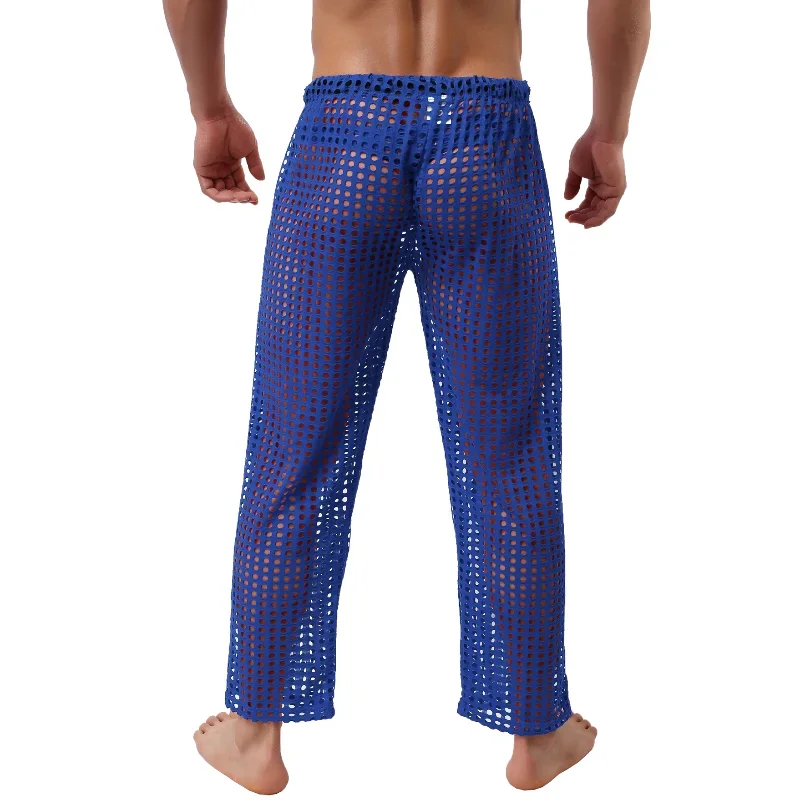 FYXLJJ Men Mesh Fishnet Long Pant Transparent Sexy Man Pajamas Homewear Sleep Bottom Long Johns Men's Lingerie Legging Sleepwear
